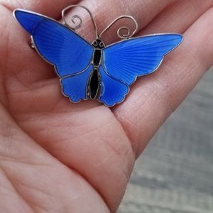 Norway Sterling Blue vintage butterfly pin